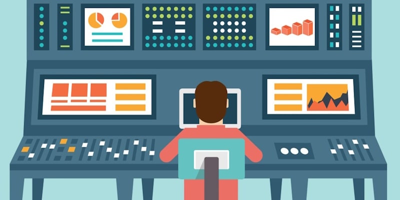 Visual with a man sitting in front of a controling panel