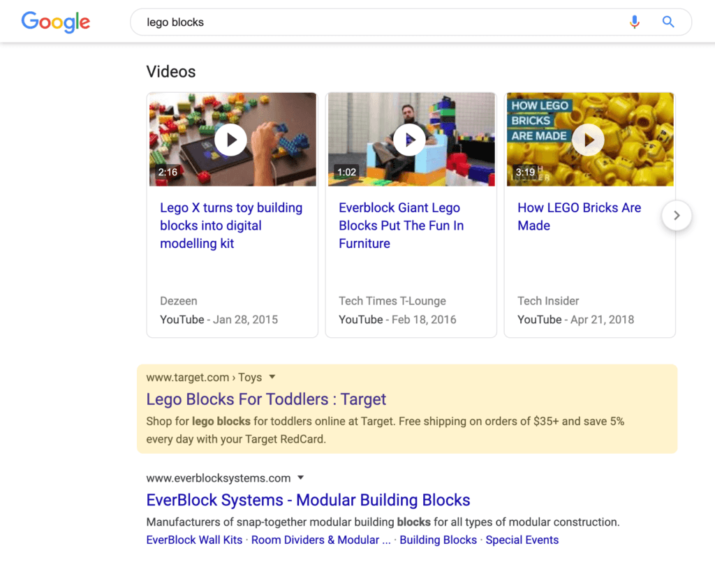 Regular Organic search result on a desktop device