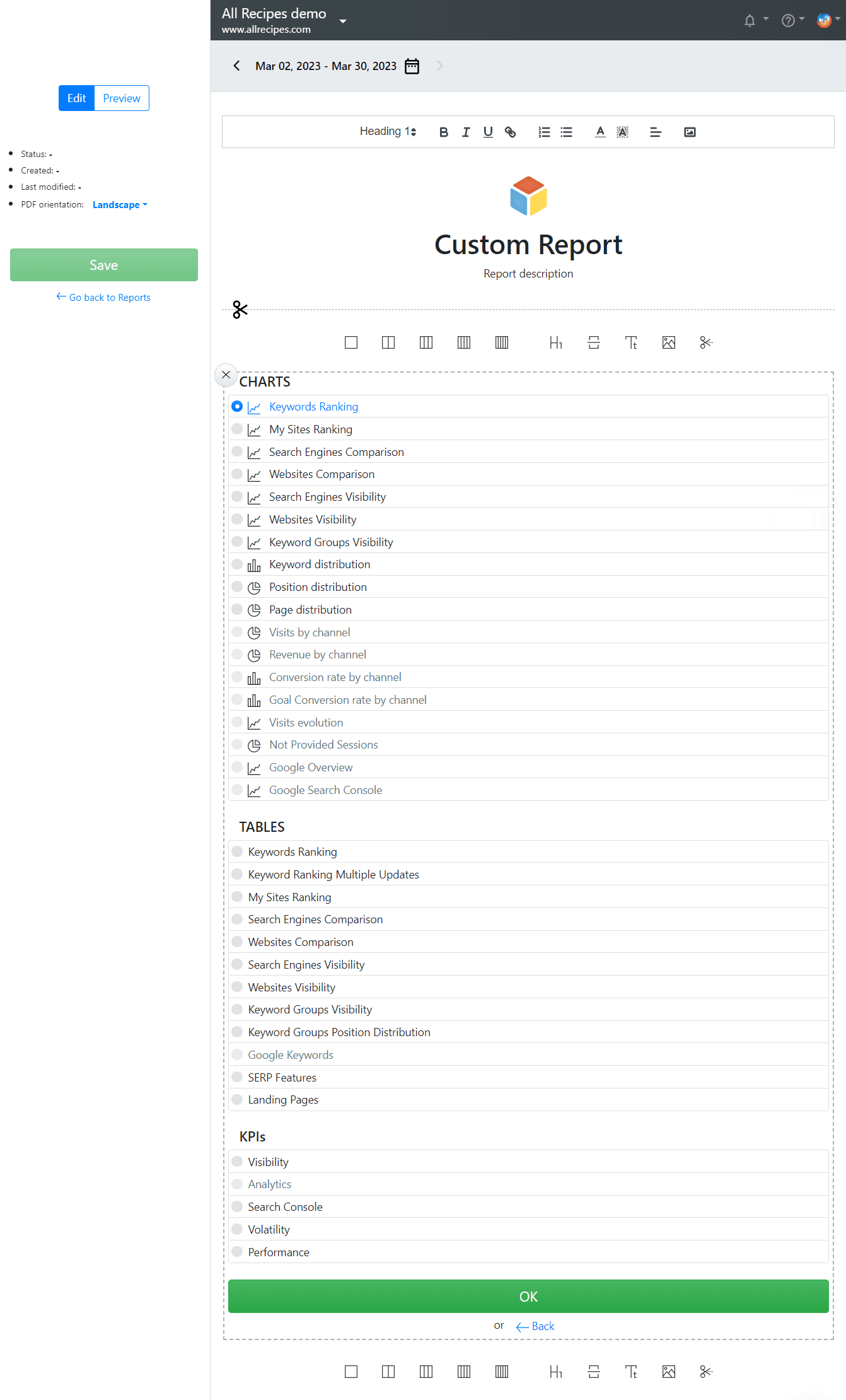 Advanced Web Ranking, custom seo reports