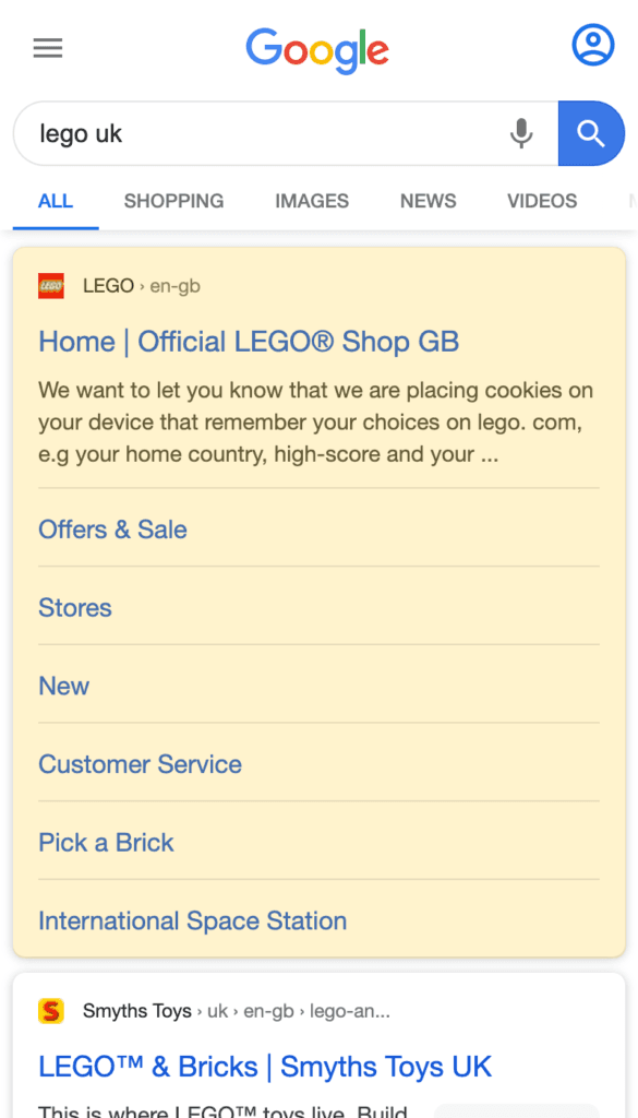 Enriched Organic search result on a mobile device