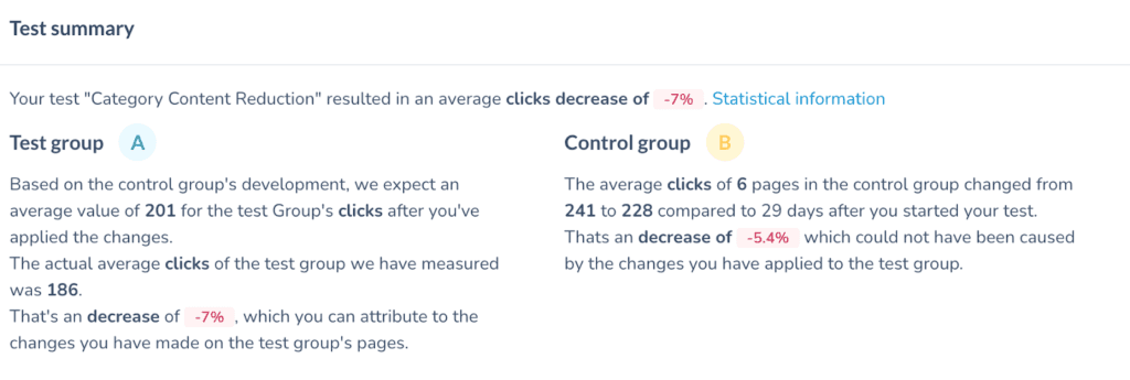 Search success summary