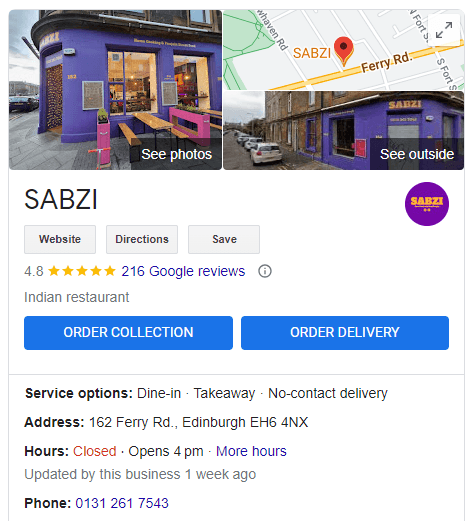 Local restaurant, Knowledge Panel optimiszation