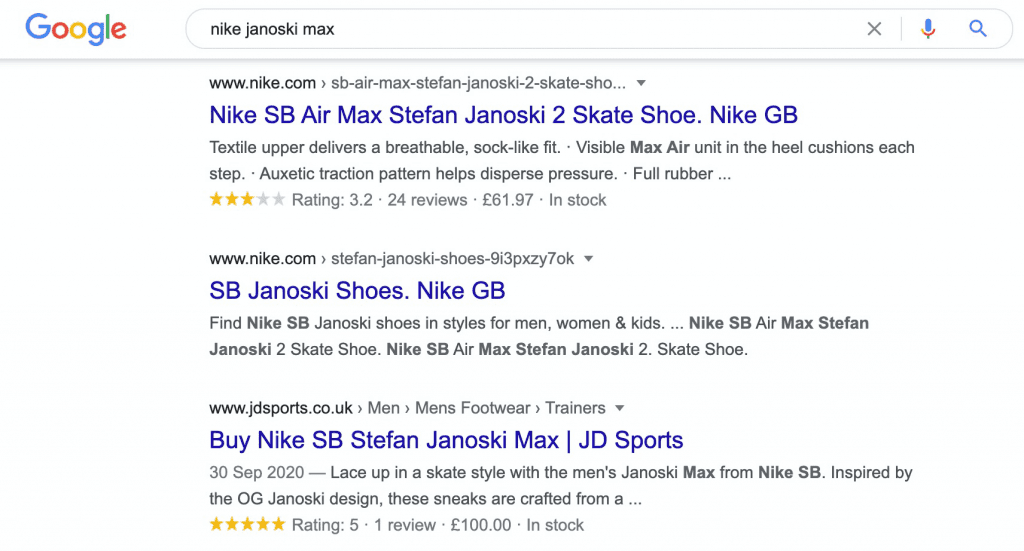 google, nike janoski max search results.