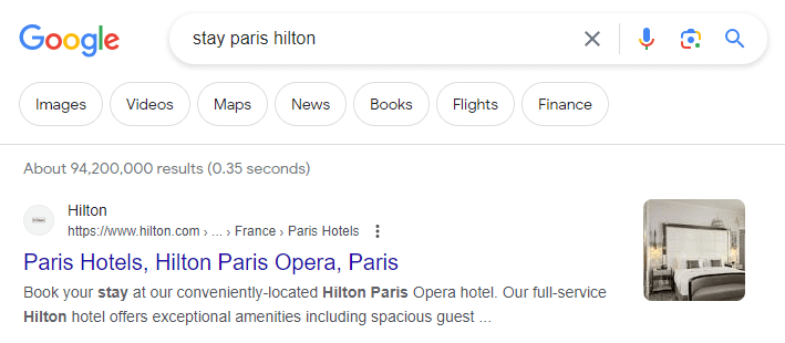 stay paris hilton google results