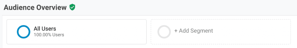 Screenshot showing how to apply a new segment on the Google Analytics Audience Overview report.