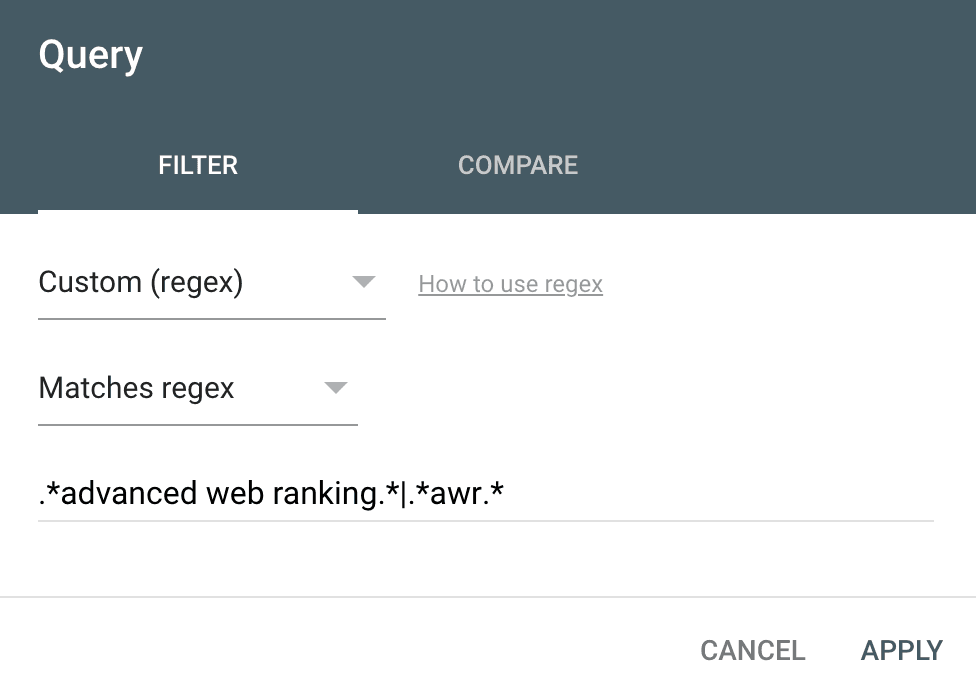 query filter regex 