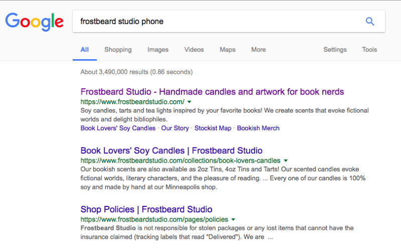 Google search results for the 'frostbeard studio phone' query