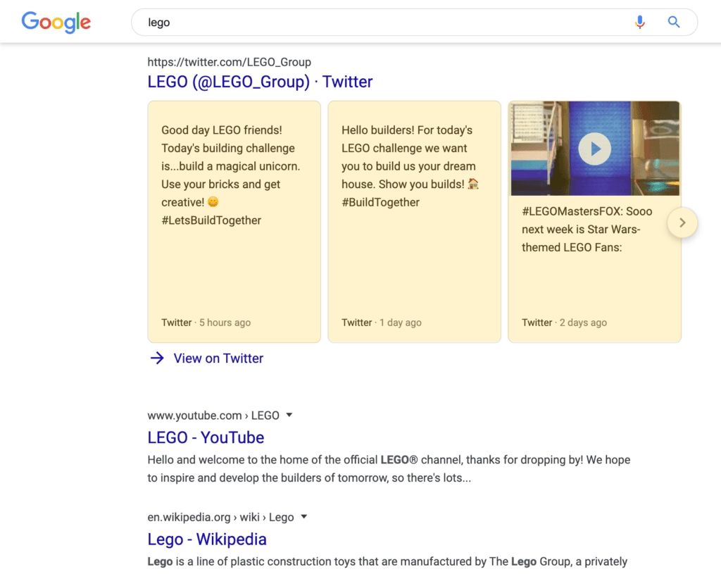 Twitter Pack search result on a desktop device