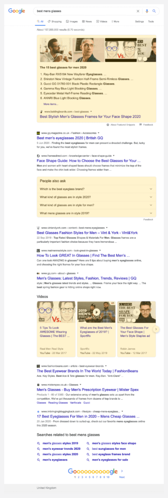 Screenshot of SERP highlighting opportunities.