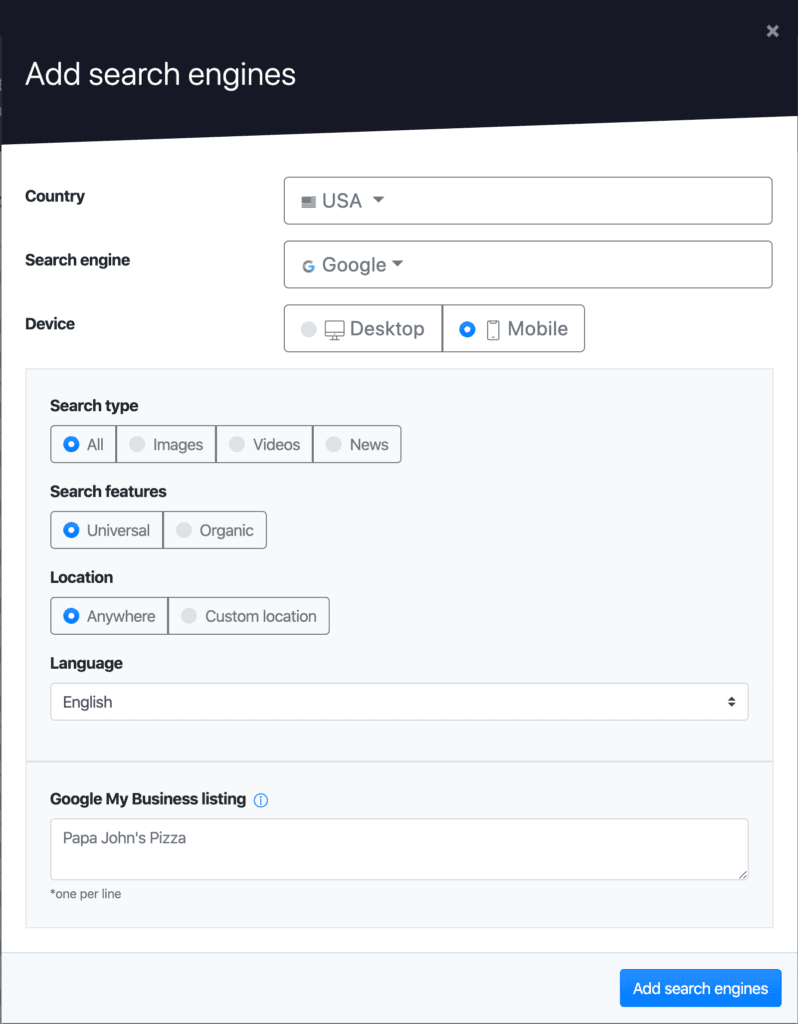 Advanced Web Ranking's Universal search engine for monitoring Top Stories results from Google