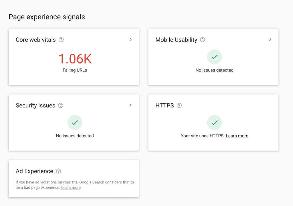 Page experience signals