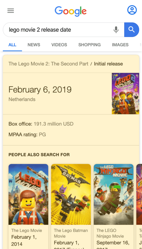 WhenIs Box search result on a mobile device