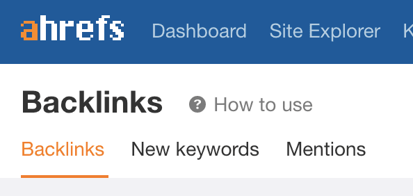 Screenshot with the ahrefs backlinks menu.