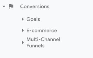 Screenshot with the Conversions menu in Google Analytics.