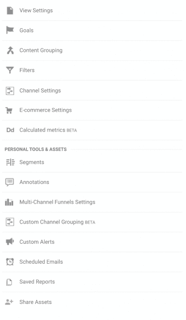 Screenshot with the Google Analytics Alerts menu.