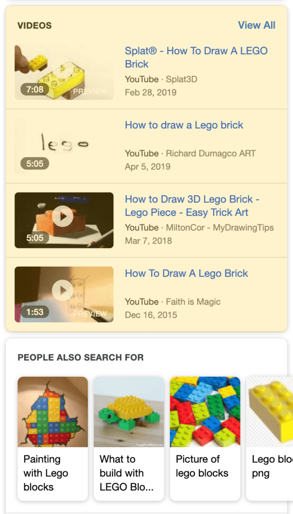 Video Carousel search result on a mobile device