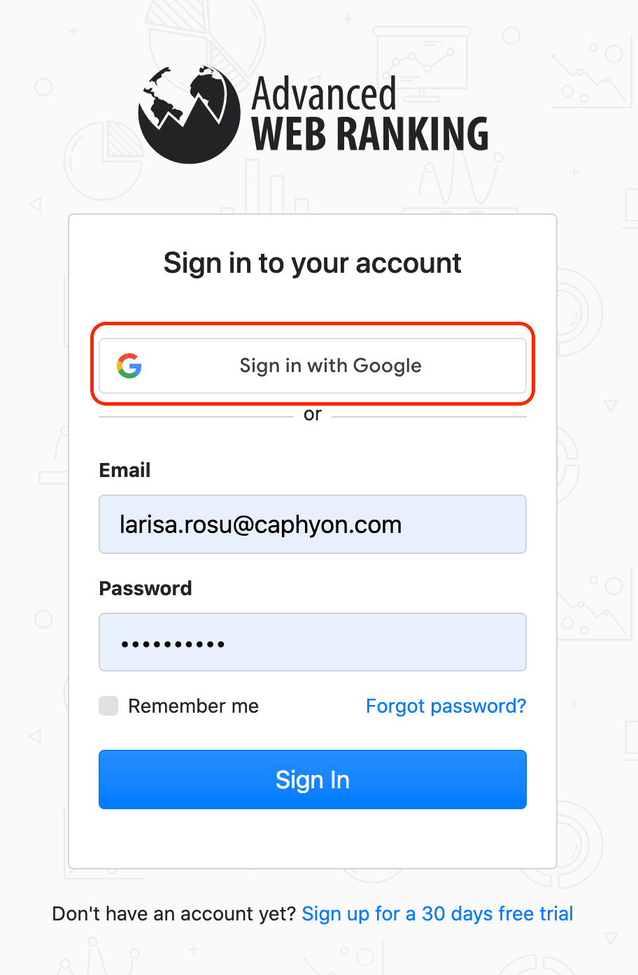 Signing in using your Google credentials
