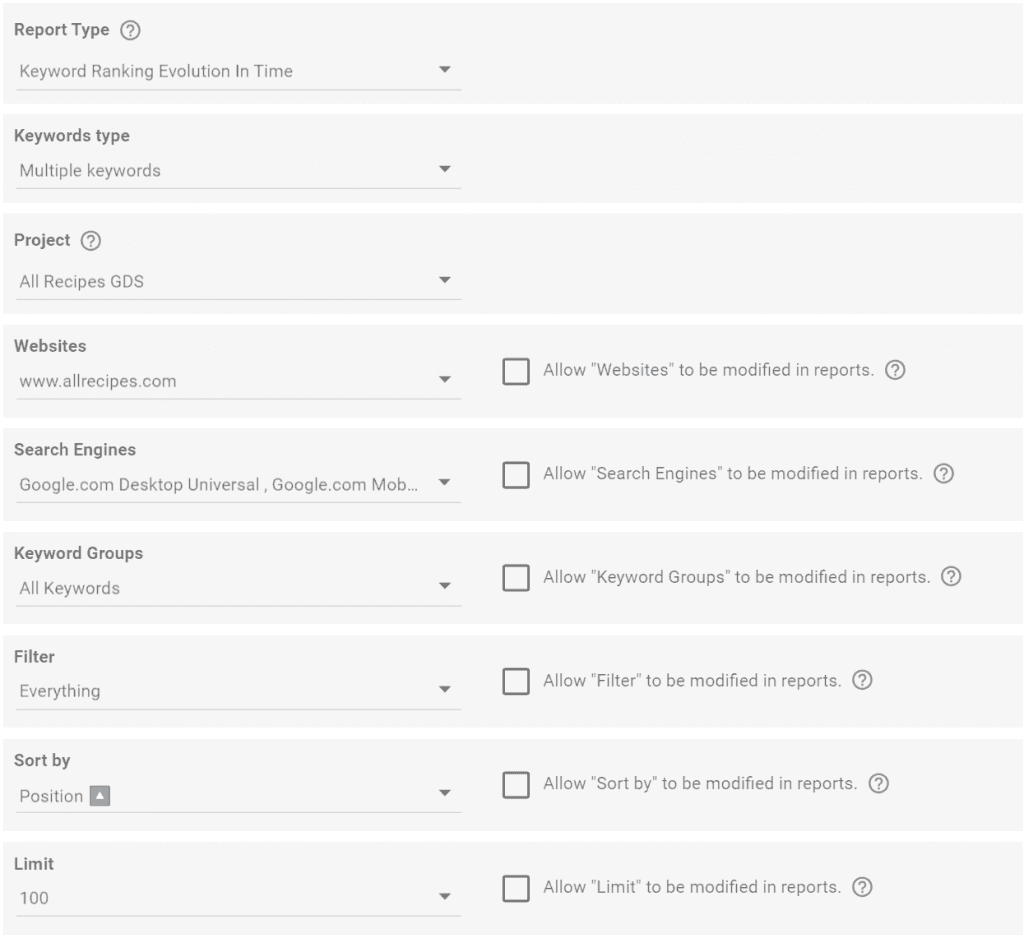 advanced web ranking, Keyword Ranking Evolution In Time Setup