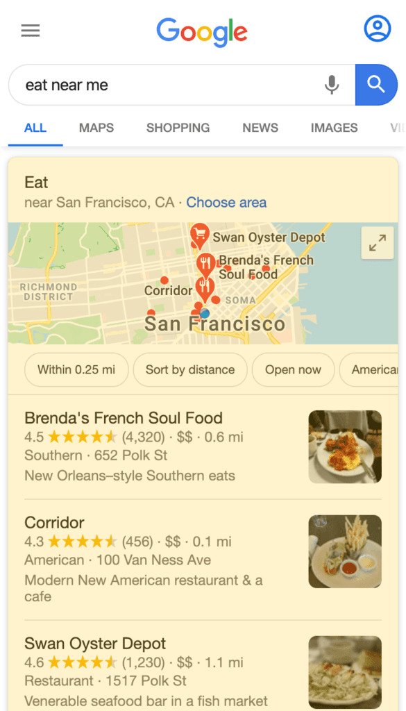 Local teaser search result on a mobile device