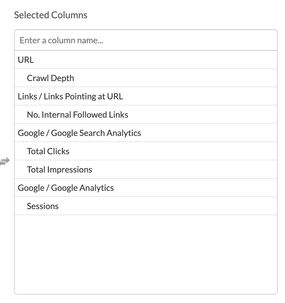 Selected columns