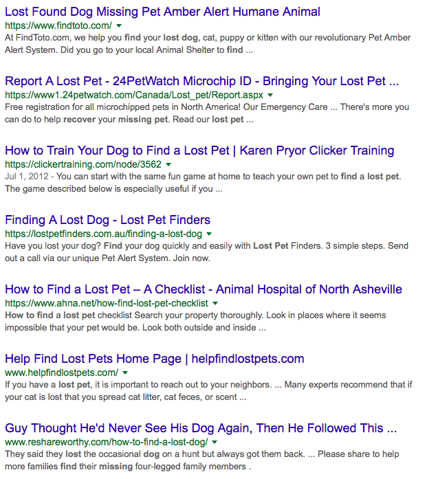 Screenshot with below the fold Google search results. 