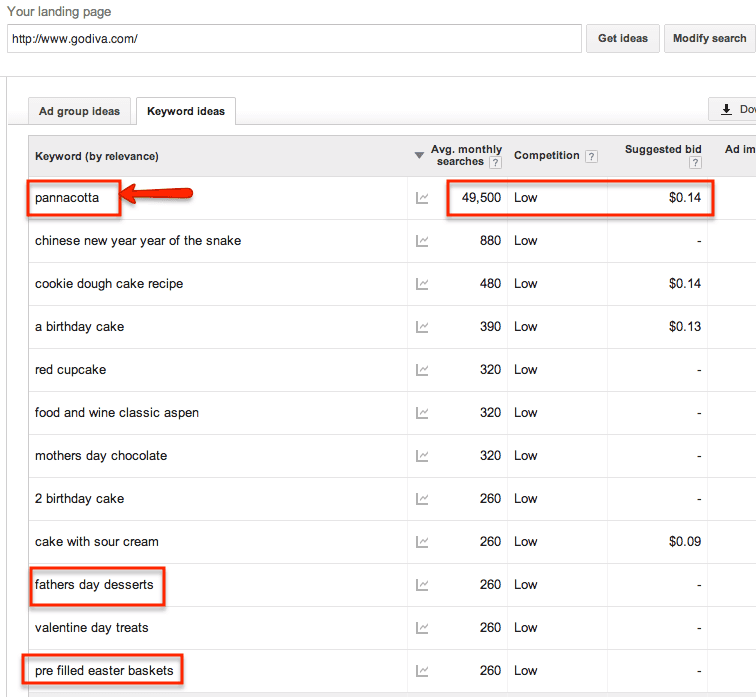 results of filtering in kw planner