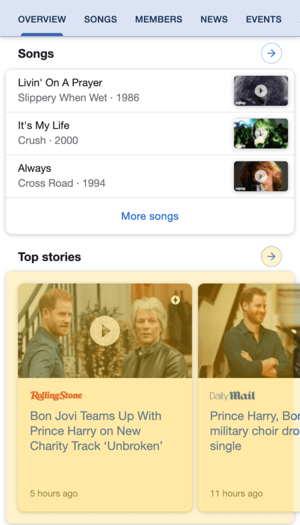 Top Stories search result on a mobile device