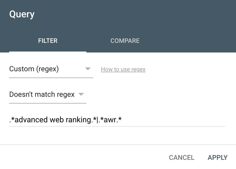 query filter regex negative