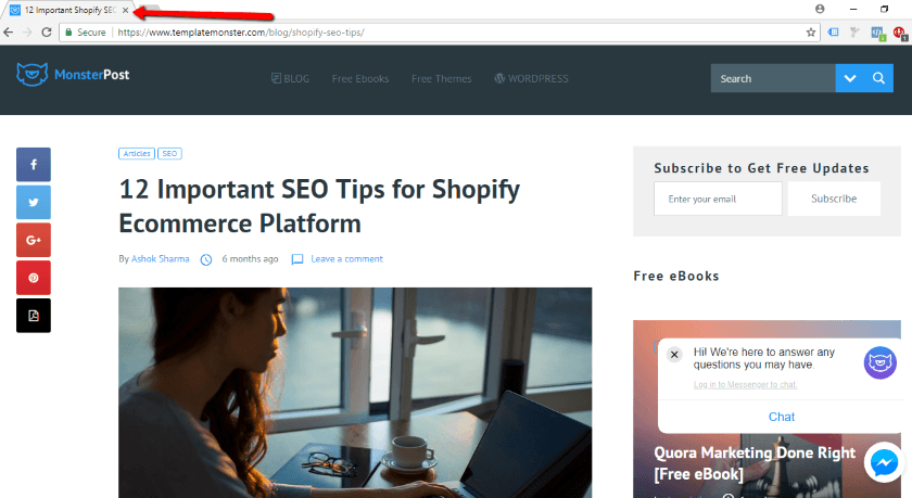 Screenshot showing how the page title appears in the browser.