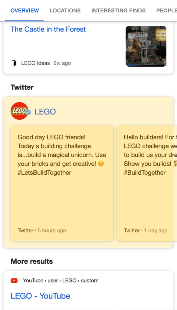 Twitter Pack search result on a mobile device