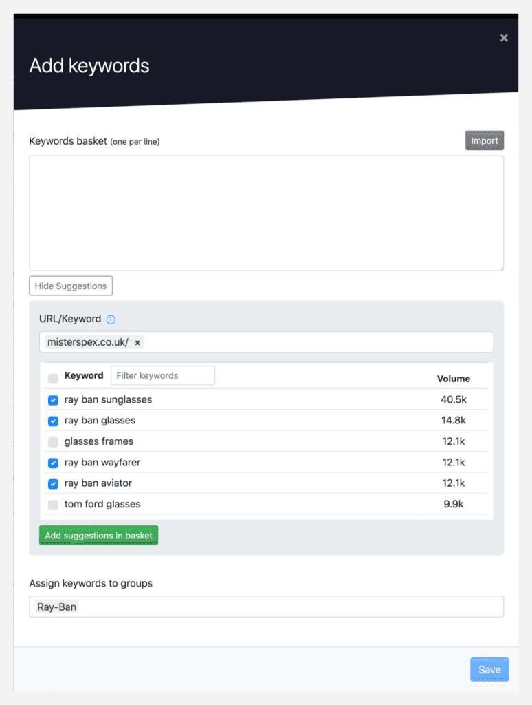 Keyword suggestions from Advanced Web Ranking.