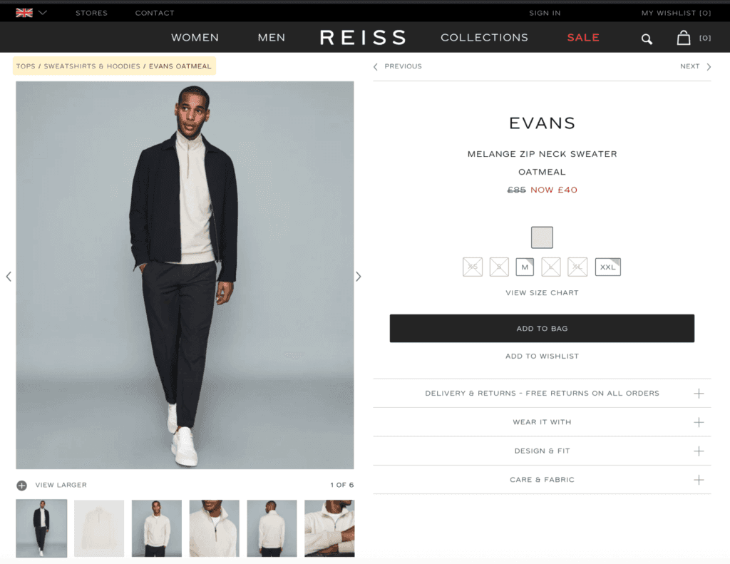 Product page with breadcrumbs highlighted.