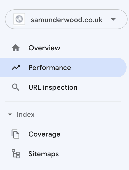Google Search Console, performance menu
