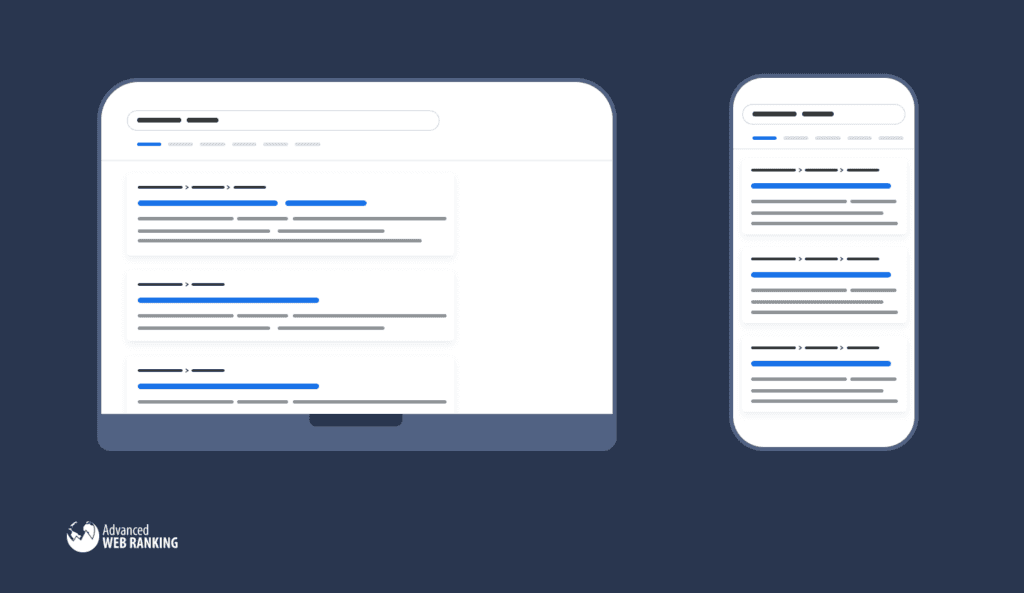 Mobile SEO Graphic showing mobile SERP listing vs desktop
