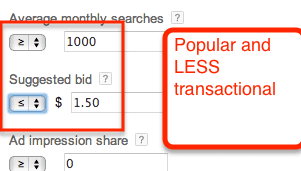 filters in kw planner tool