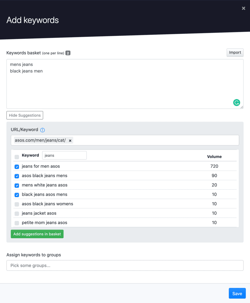 Advanced Web Ranking keyword research tool.