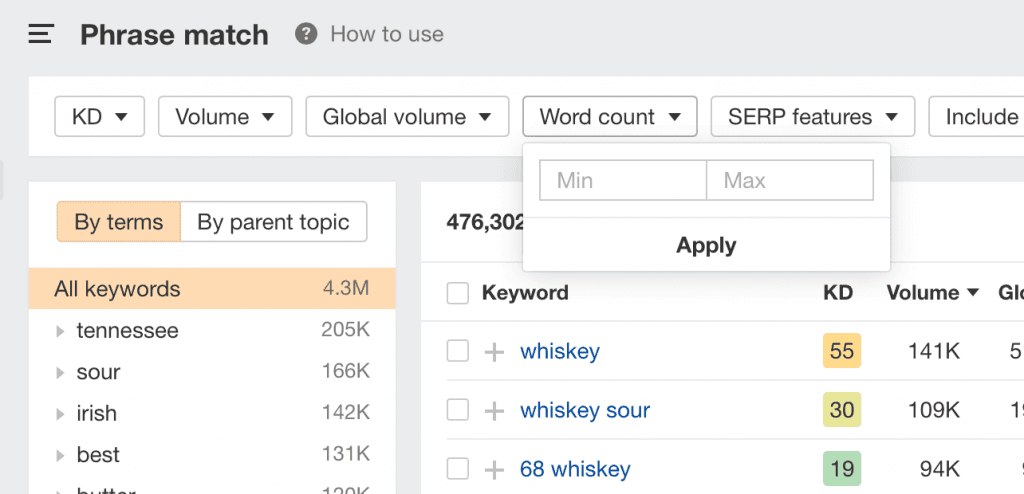 long-tail-keywords-ahrefs-keywords-explorer-filter