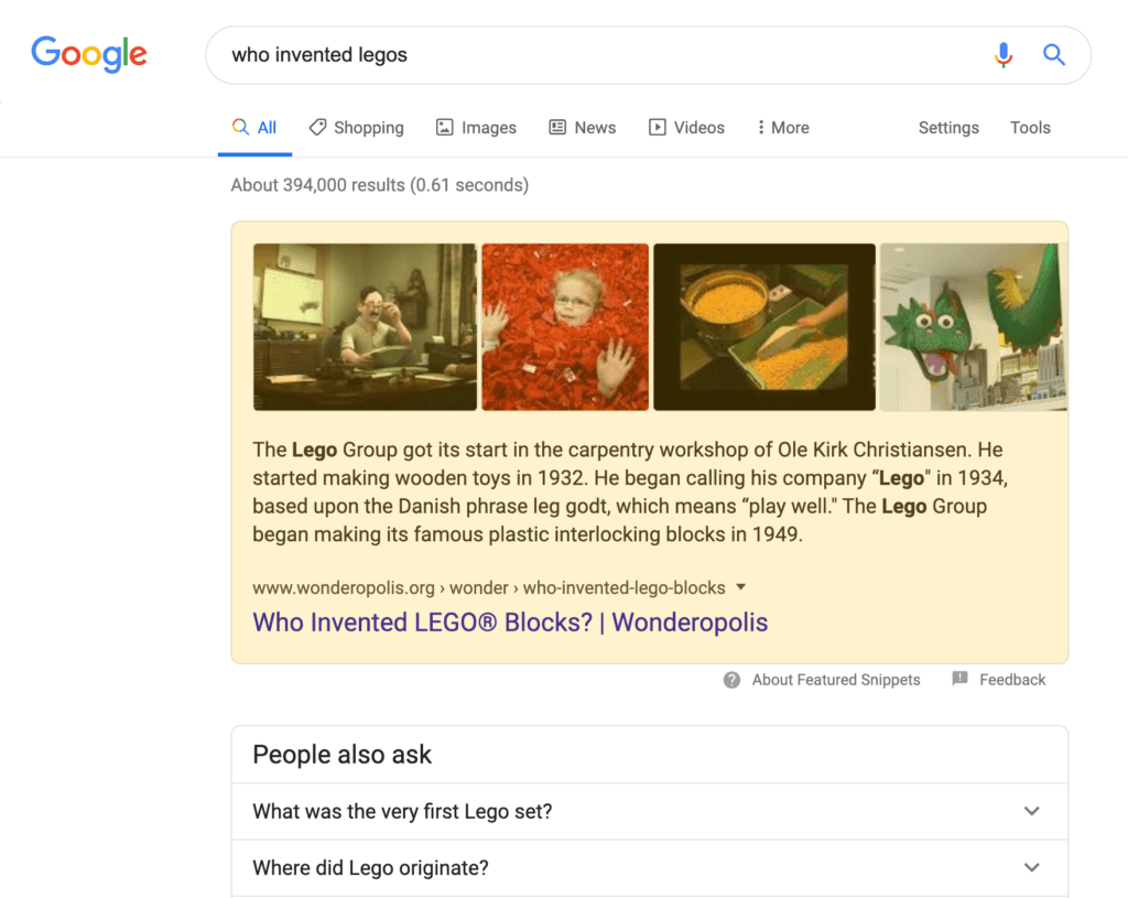 Paragraph Featured Snippet search result on a desktop device