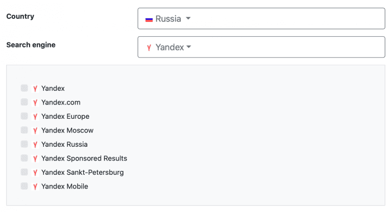 Screenshot showing the multiple search engine options available in Advanced Web Ranking.